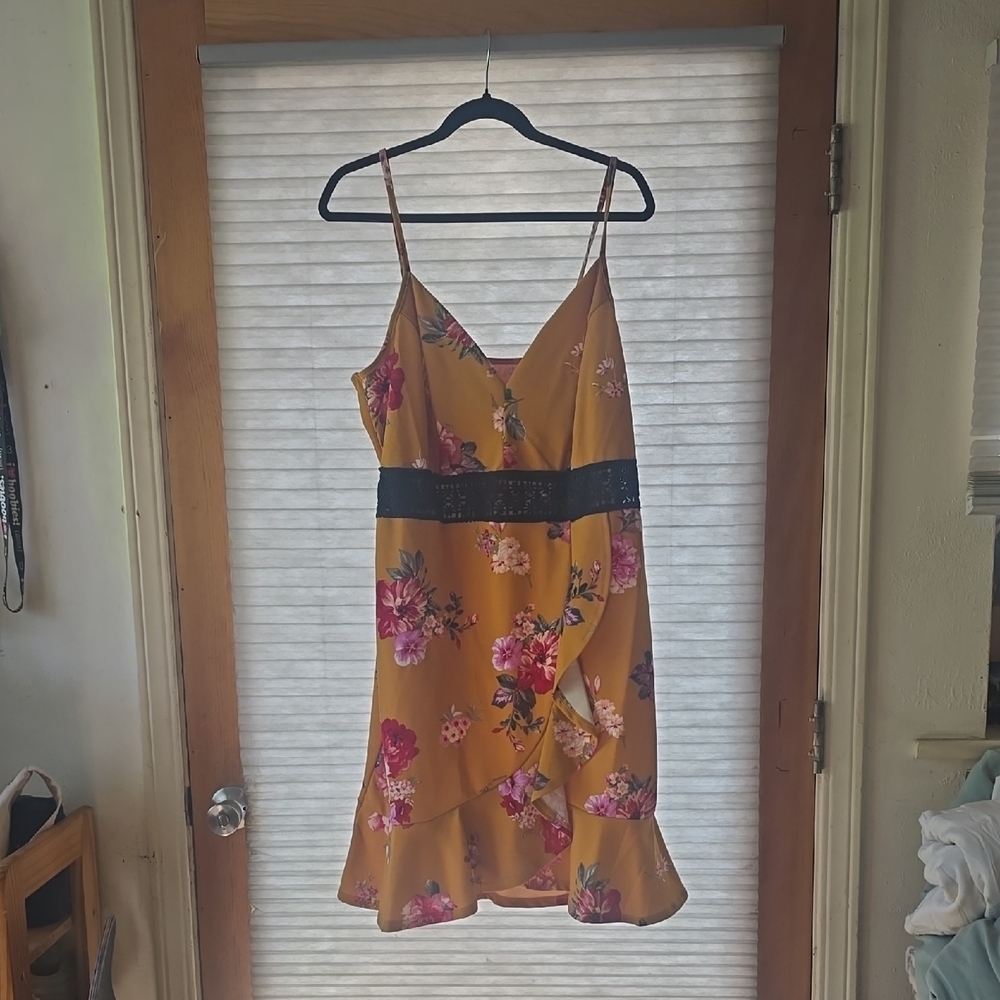 Floral Midi Dress in Yellow and Pink